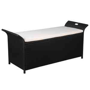 vidaXL Úložná lavica s podložkou 138 cm, polyratan, čierna