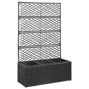 vidaXL Vyvýšený záhon+mriežka, 3 nádoby 83x30x130cm, polyratan, čierny