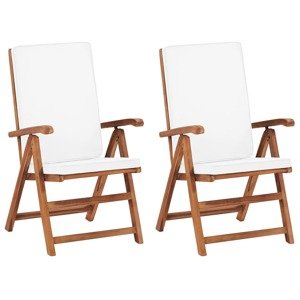 vidaXL Sklápacie záhradné stoličky+podložky 2 ks tíkový masív, krémové