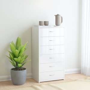 vidaXL Komoda so 6 zásuvkami, lesklá biela 50x34x96cm kompozitné drevo