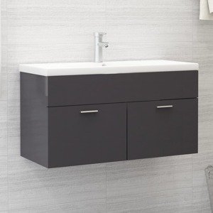 vidaXL Skrinka pod umývadlo, lesklá sivá 90x38,5x46cm kompozitné drevo