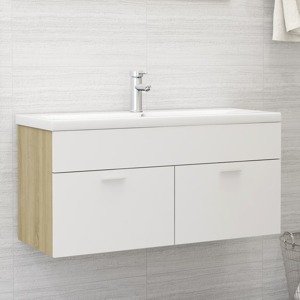 vidaXL Skrinka pod umývadlo, biela a dub sonoma 100x38,5x46 cm