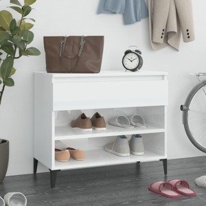 vidaXL Botník lesklý biely 70x36x60 cm spracované drevo