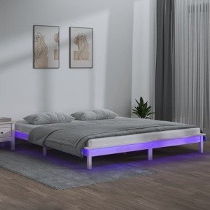vidaXL Posteľný rám s LED, biely 180x200 cm, Super King, drevený masív