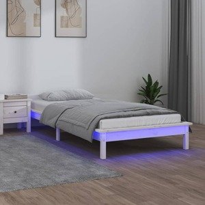 vidaXL Posteľný rám s LED biely 90x190 cm jednolôžko masívne drevo