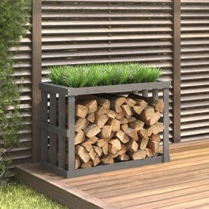 vidaXL Vonkajší držiak na polená sivý 108x52x74 cm masívna borovica