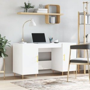 vidaXL Stôl lesklý biely 140x50x75 cm spracované drevo