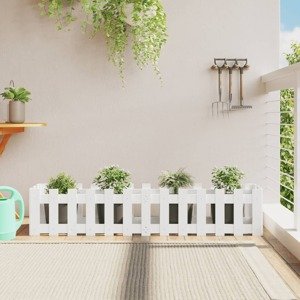 vidaXL Vyvýšený záhon s dizajnom plotu biely 150x30x30 cm mas.borovica