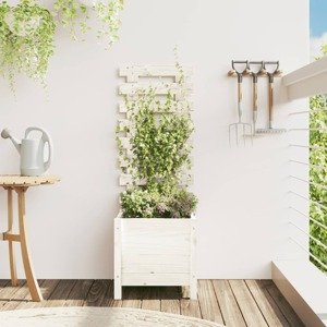 vidaXL Záhradný kvetináč s regálom biely 39x39,5x114 cm masív.borovica