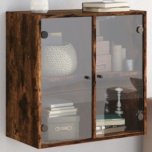 vidaXL Bočná skrinka so sklenenými dvierkami dymový dub 68x37x68,5 cm