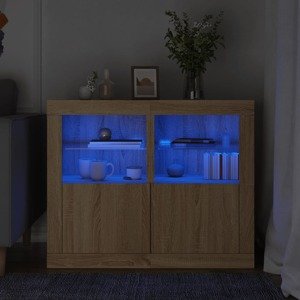 vidaXL Príručné skrinky s LED svetlami 2ks dub sonoma kompozitné drevo