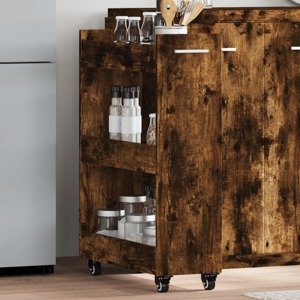 vidaXL Skrinka s kolieskami dymový dub 60x22x79 cm kompozitné drevo
