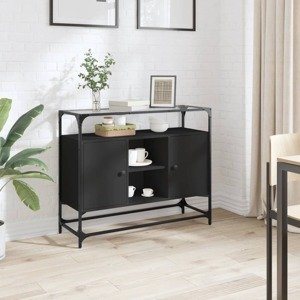 vidaXL Komoda so sklenenou doskou čierna 98x35x81 cm kompozitné drevo
