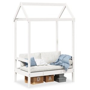 vidaXL Lavica so strieškou biela 117,5x70x176,5 cm borovicový masív