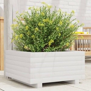 vidaXL Záhradný kvetináč biely 50x50x26,5 cm masívna borovica